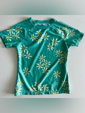 Tea Collection - Teal Daisy Short Sleeve Rashguard Top - Size 8